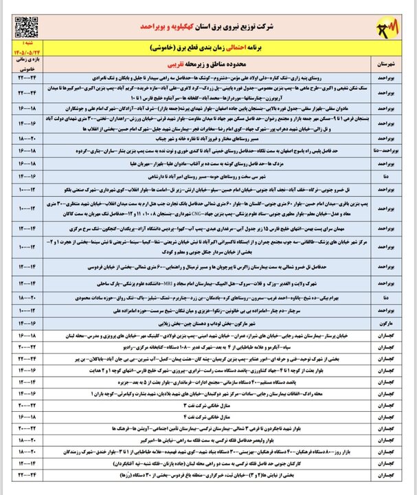 خاموشی با برنامه برق در کهگیلویه و بویراحمد