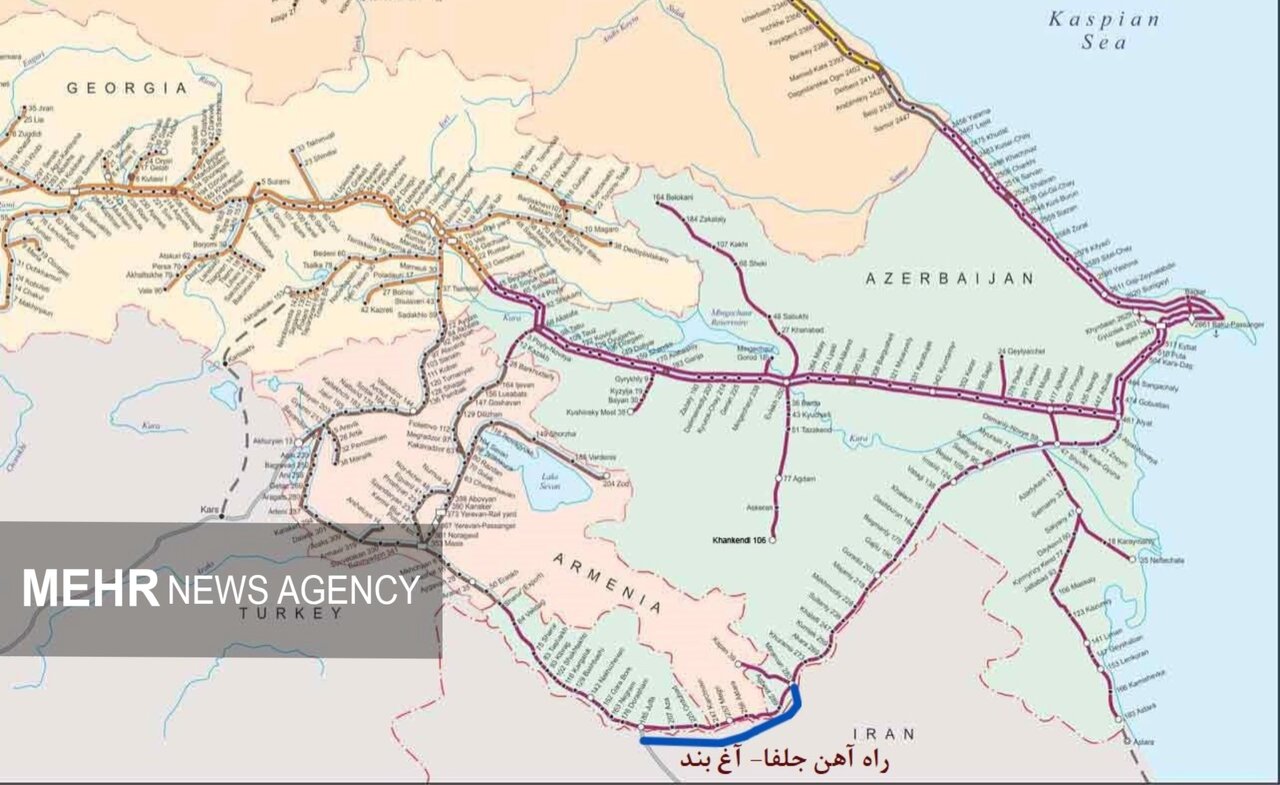 گزارش تحلیلی: راه‌آهن کلاله-جلفا؛ پادزهر ترانزیتی ایران برای کریدور زنگزور در قفقاز | مهر - کد 322e