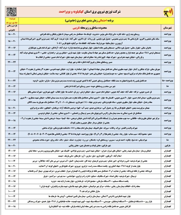 خاموشی با برنامه برق در کهگیلویه و بویراحمد