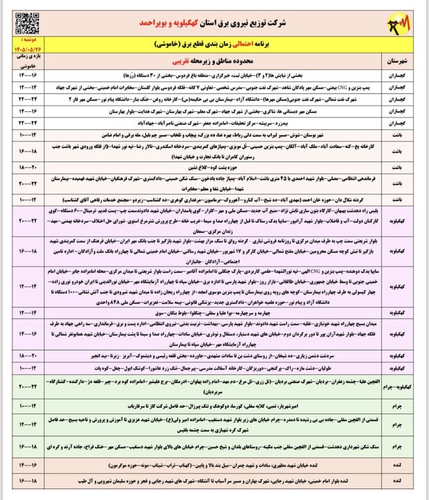 خاموشی با برنامه برق در کهگیلویه و بویراحمد