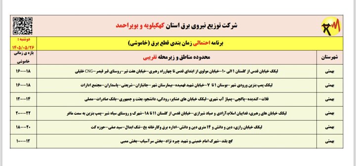خاموشی با برنامه برق در کهگیلویه و بویراحمد