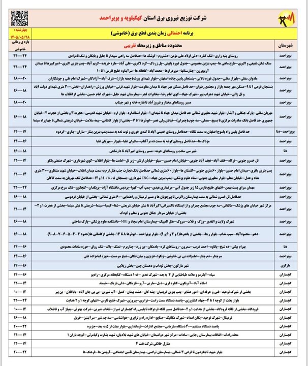 خاموشی با برنامه برق در کهگیلویه و بویراحمد