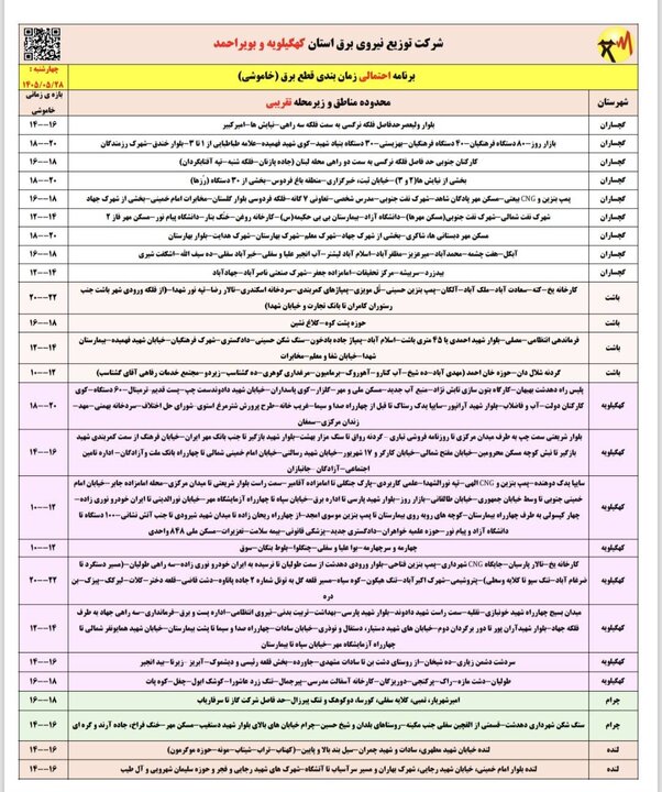 خاموشی با برنامه برق در کهگیلویه و بویراحمد