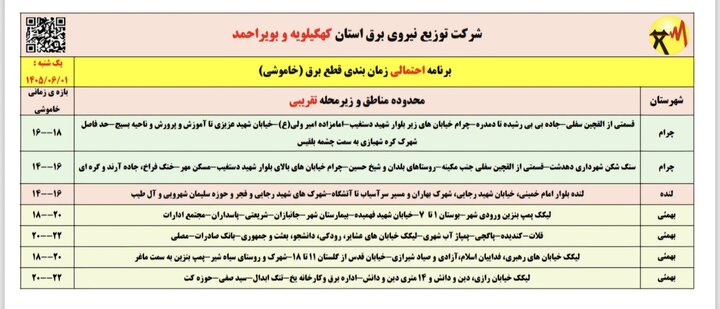 خاموشی با برنامه برق در کهگیلویه و بویراحمد