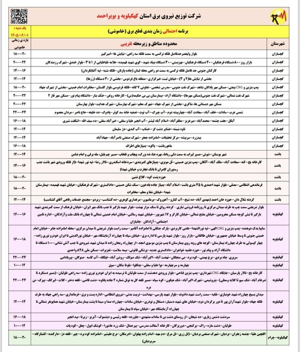 خاموشی با برنامه برق در کهگیلویه و بویراحمد
