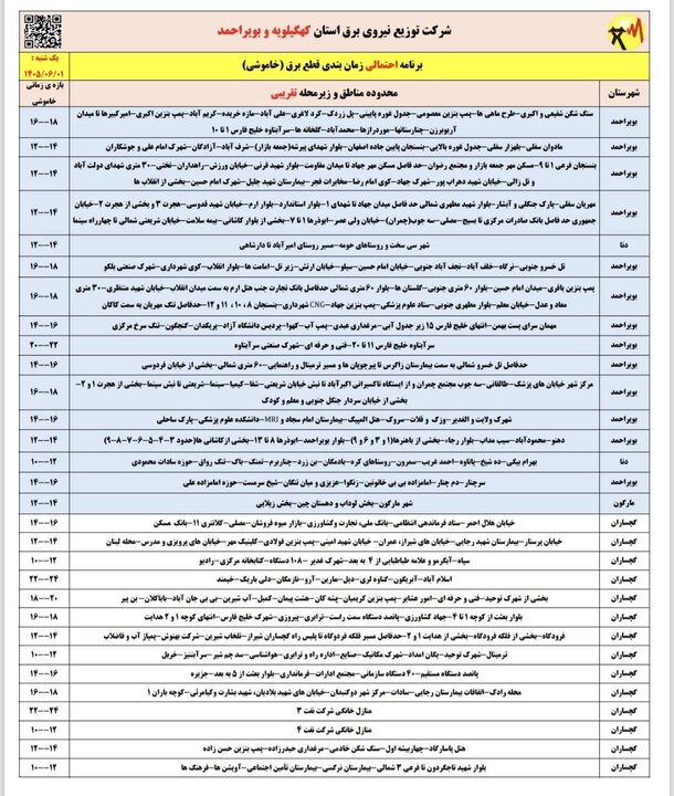 خاموشی با برنامه برق در کهگیلویه و بویراحمد