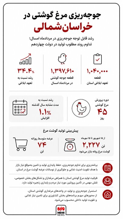 اینفوگرافیک؛ افزایش جوجه‌ریزی مرغ گوشتی در خراسان‌شمالی