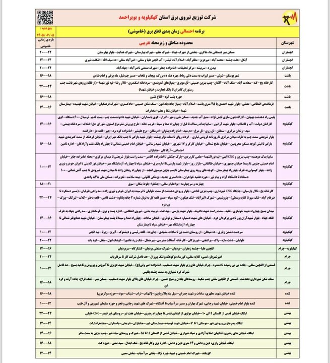 خاموشی با برنامه برق در کهگیلویه و بویراحمد