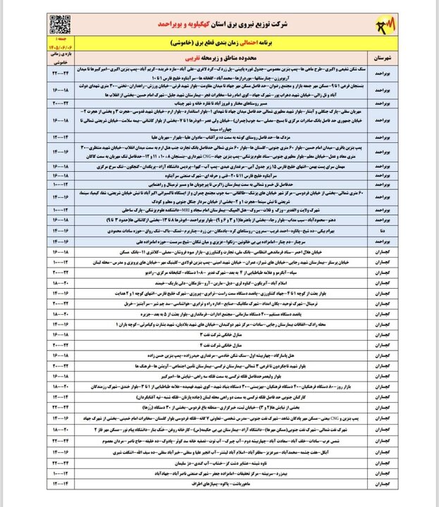 خاموشی با برنامه برق در کهگیلویه و بویراحمد