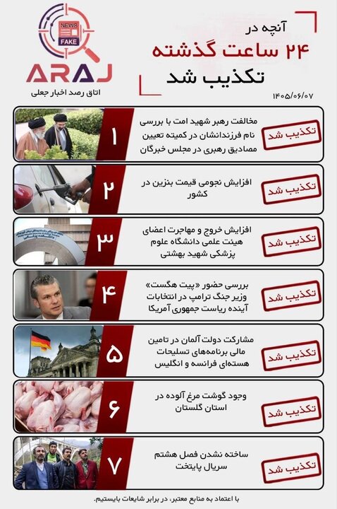 فکت چک؛ اخباری که ۷ شهریور ۱۴۰۵ تکذیب شدند