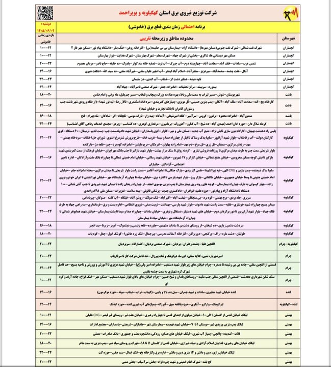 خاموشی با برنامه برق در کهگیلویه و بویراحمد