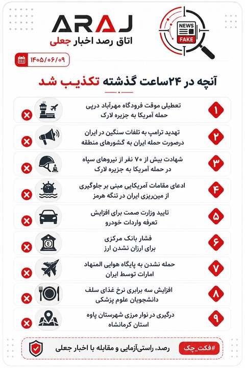 فکت چک؛ اخباری که ۹ شهریور ۱۴۰۵ تکذیب شدند