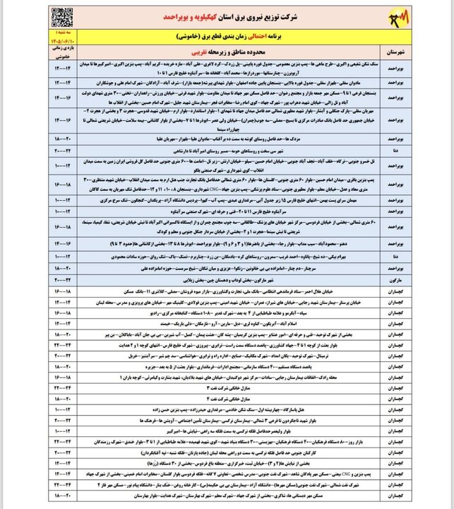 خاموشی با برنامه برق در کهگیلویه و بویراحمد