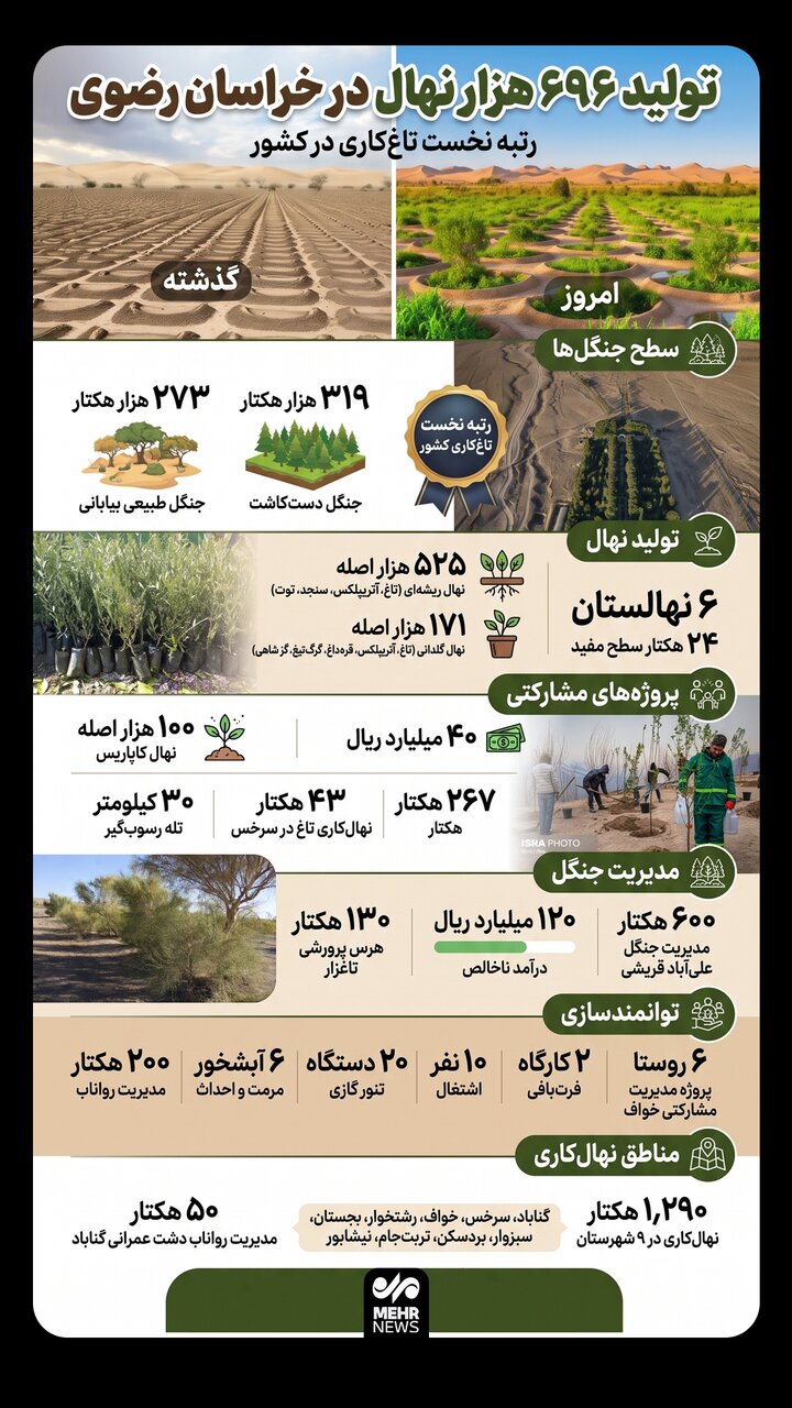 اینفوگرافیک؛تولید ۶۹۶ هزار نهال در خراسان رضوی