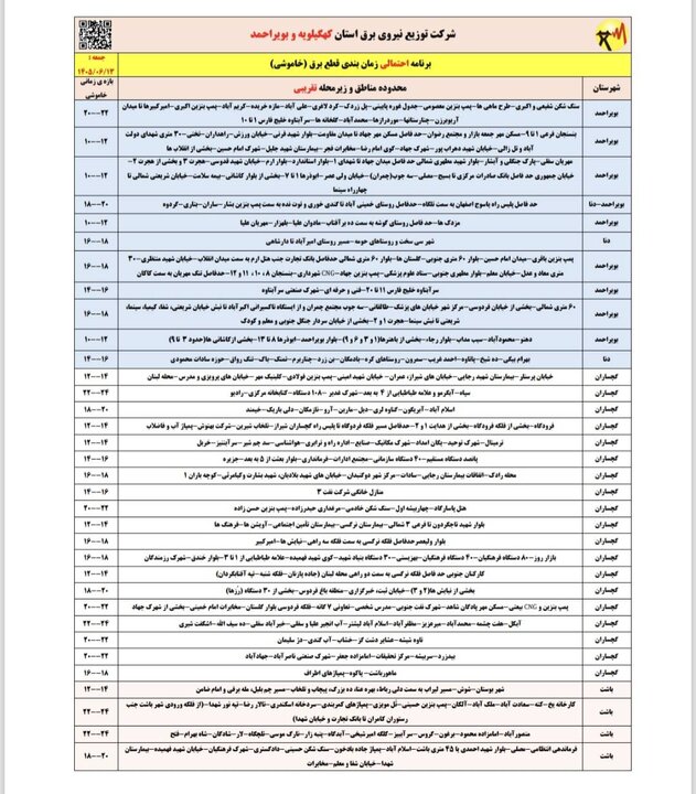 خاموشی با برنامه برق در کهگیلویه و بویراحمد