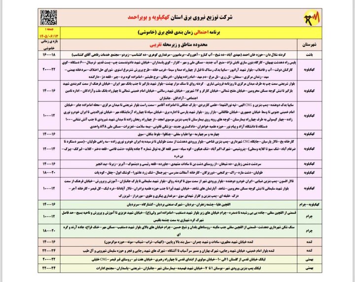 خاموشی با برنامه برق در کهگیلویه و بویراحمد