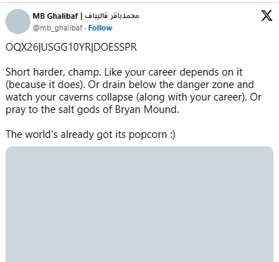 Ghalibaf warns Bessent over US oil reserves, bond yields