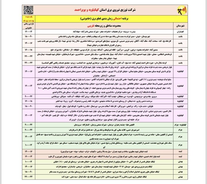 خاموشی با برنامه برق در کهگیلویه و بویراحمد