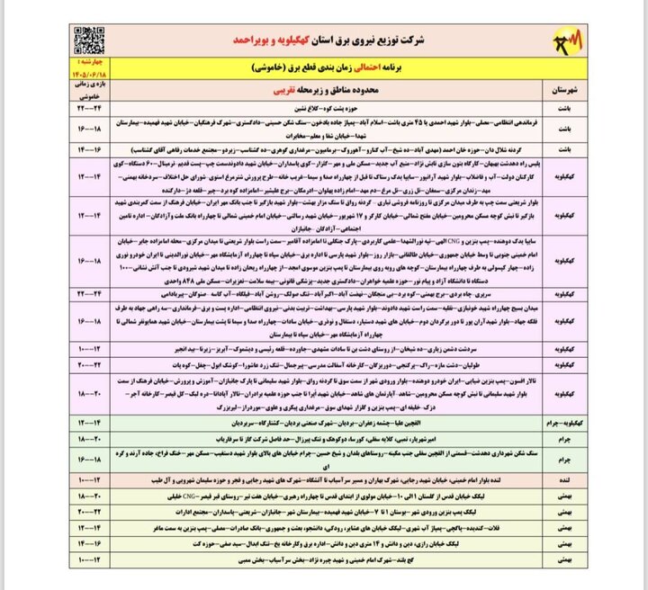 خاموشی با برنامه برق در کهگیلویه و بویراحمد