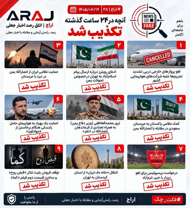 فکت چک؛ اخباری که ۱۹ شهریور ۱۴۰۵ تکذیب شدند