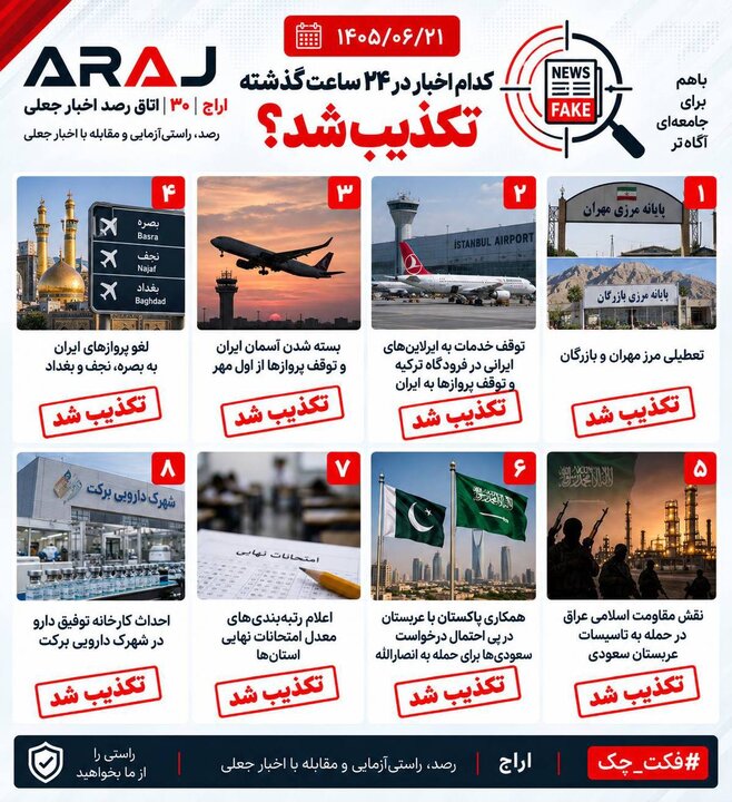 فکت چک؛ اخباری که ۲۱ شهریور ۱۴۰۵ تکذیب شدند