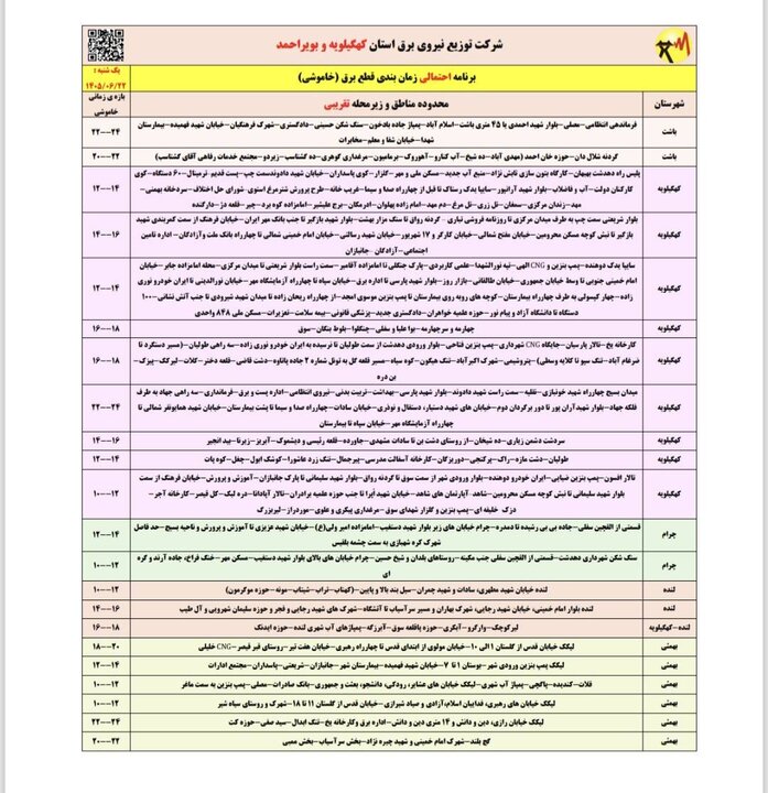 خاموشی با برنامه برق در کهگیلویه و بویراحمد