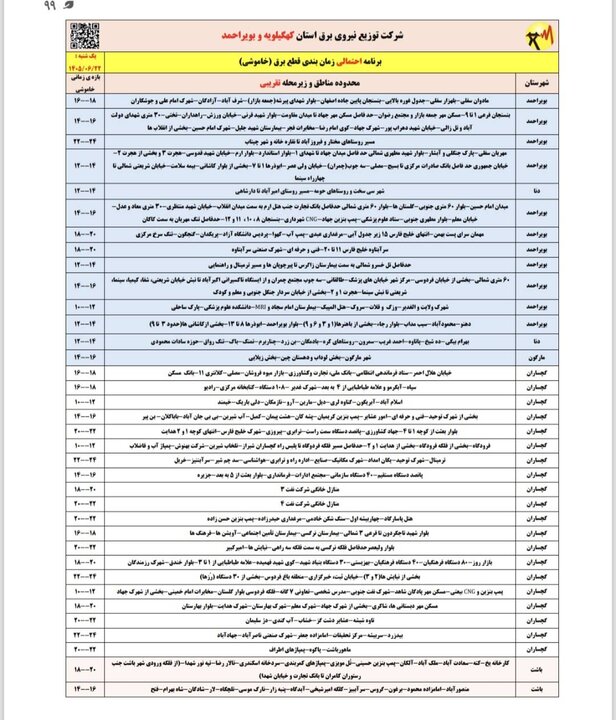 خاموشی با برنامه برق در کهگیلویه و بویراحمد