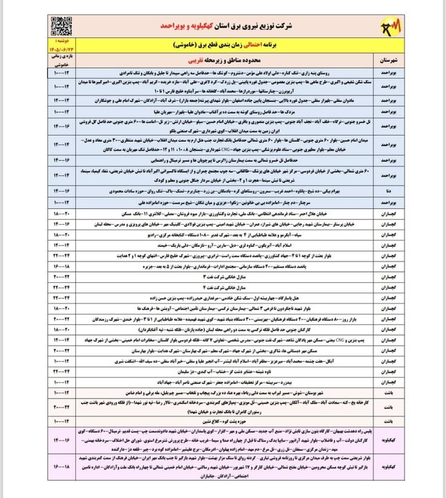 خاموشی با برنامه برق در کهگیلویه و بویراحمد