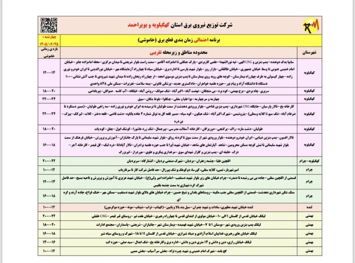 خاموشی با برنامه برق در کهگیلویه و بویراحمد