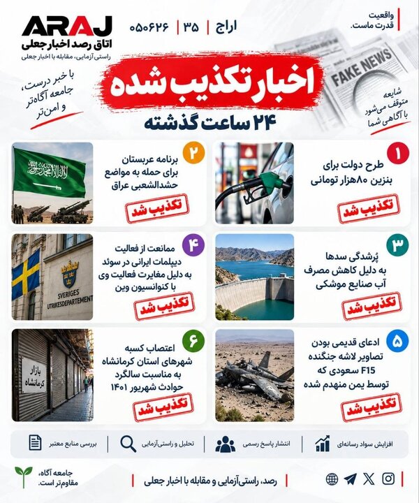 فکت چک؛ اخباری که ۲۶ شهریور ۱۴۰۵ تکذیب شدند