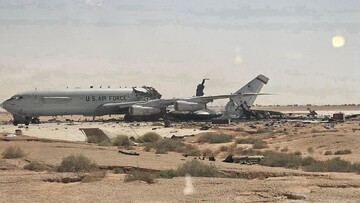 Undated photo of plane damaged by Iranian strikes at Prince Sultan AFB, Saudi Arabia.