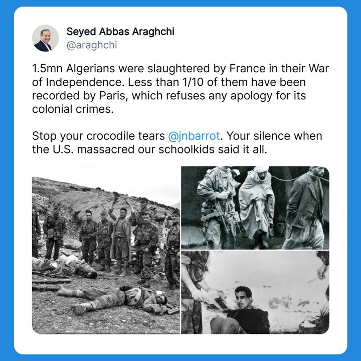 Araghchi accuses Paris of hypocrisy over its colonial history