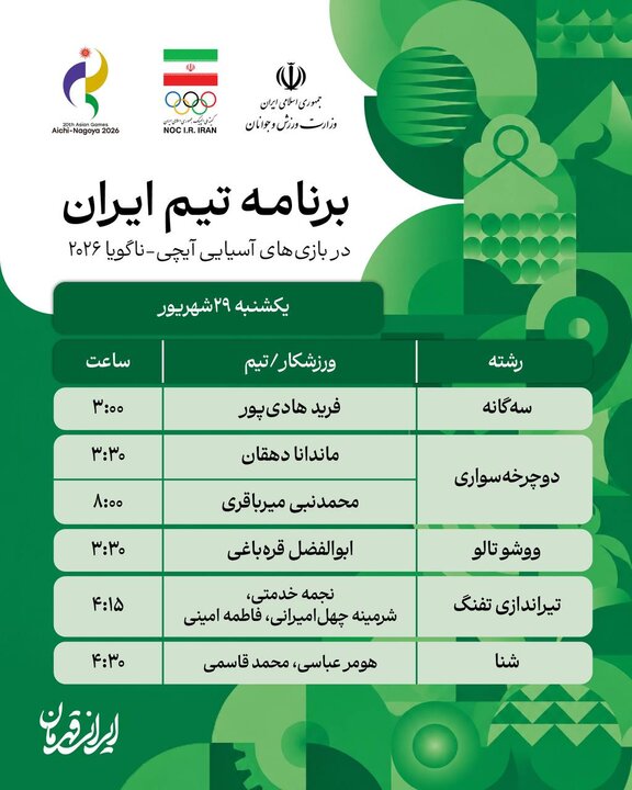برنامه رقابت ورزشکاران ایران در روز نخست؛ رقابت در ۱۱ رشته