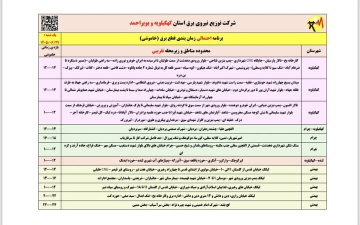 خاموشی با برنامه برق در کهگیلویه و بویراحمد