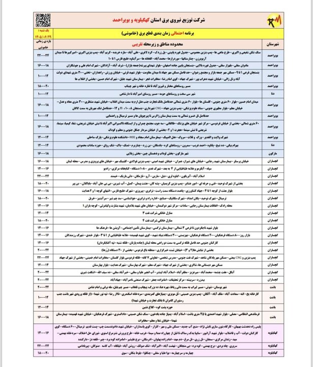 خاموشی با برنامه برق در کهگیلویه و بویراحمد