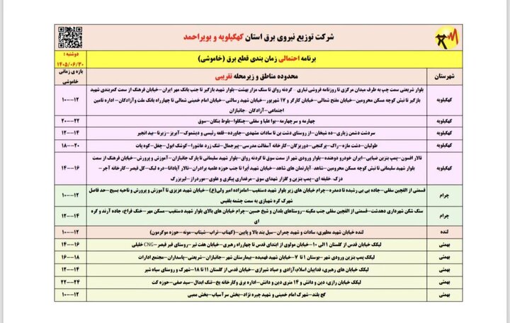خاموشی با برنامه برق در کهگیلویه و بویراحمد