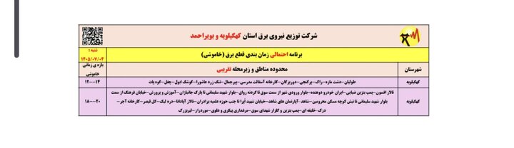 خاموشی با برنامه برق در کهگیلویه و بویراحمد