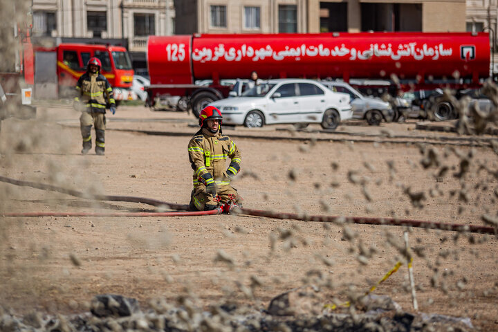 مانور عملیاتی چندگانه آتش‌نشانی در قزوین