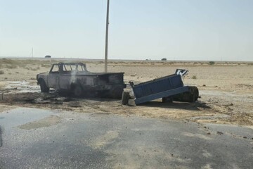 واژگونی و حریق خودرو در جاده کاکی به خورموج ۲ مصدوم داشت