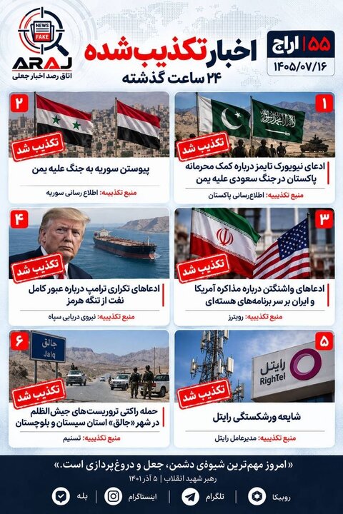 فکت چک؛ اخباری که ۱۶ مهر ۱۴۰۵ تکذیب شدند