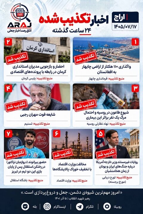 فکت چک؛ اخباری که ۱۷ مهر ۱۴۰۵ تکذیب شدند