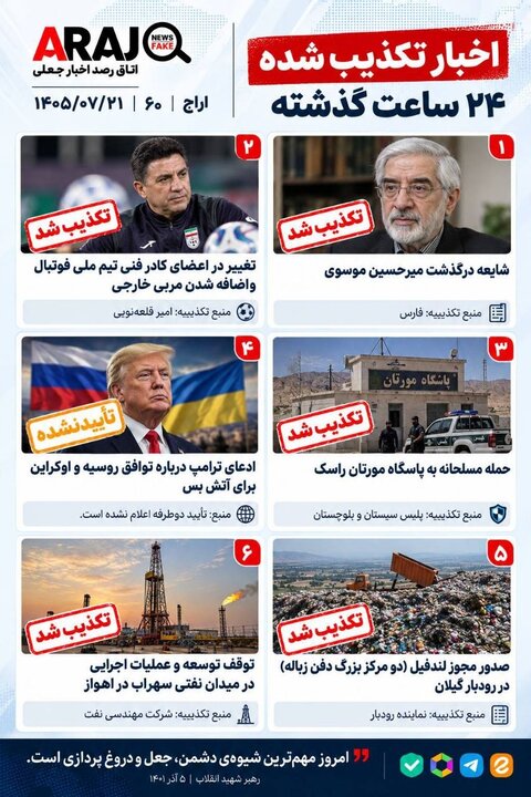 فکت چک؛ اخباری که ۲۱ مهر ۱۴۰۵ تکذیب شدند