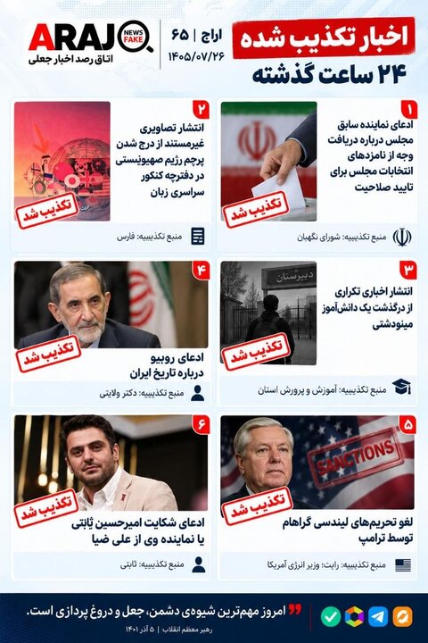 <a href='https://sayeb.ir/tag/%d9%81%da%a9%d8%aa-%da%86%da%a9'></div>فکت چک</a>؛ اخباری که ۲۶ مهر ۱۴۰۵ تکذیب شدند