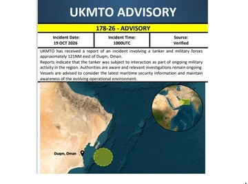 UKMTO reports a maritime incident in east of Duqm, Oman
