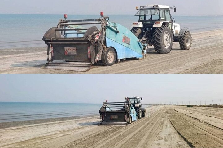 ساحل پارک ملی دریایی نای‌بند به صورت مکانیزه پاکسازی شد