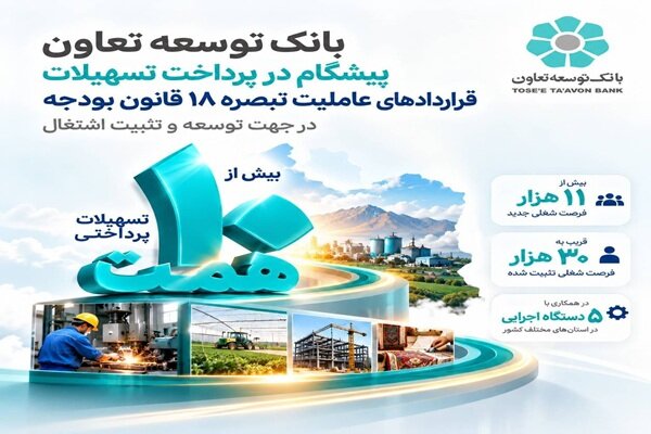 بانک توسعه تعاون پیشگام در پرداخت تسهیلات تبصره ۱۸