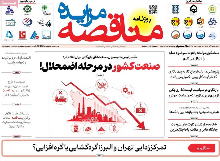 روزنامه‌های اقتصادی ششم آبان